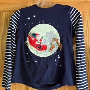 Mini Boden Applique Long Sleeve Santa Sleigh Shirt.